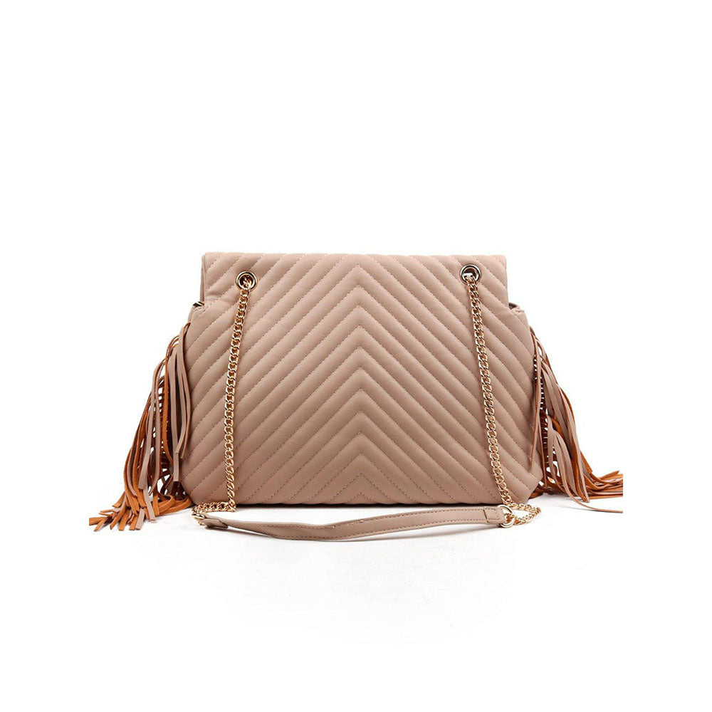 Odette Awe-Worthy Tasseled Beige Hand Bag