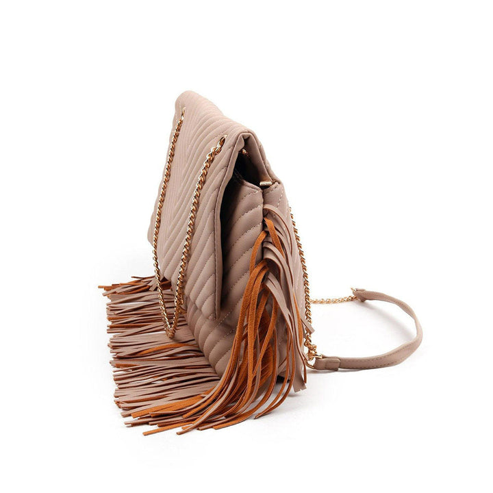 Odette Awe-Worthy Tasseled Beige Hand Bag