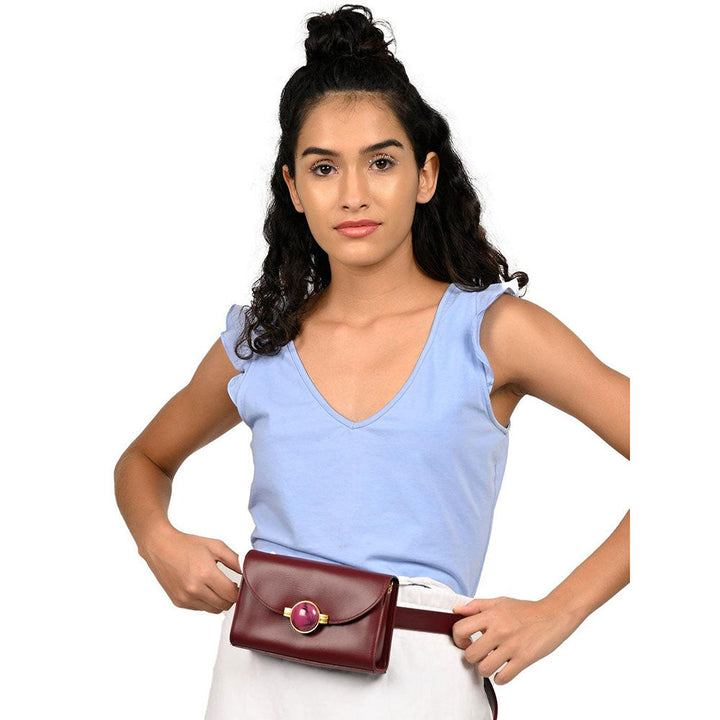 Odette Deep Maroon Gorgeous Smooth Texture Belt Bag for Women