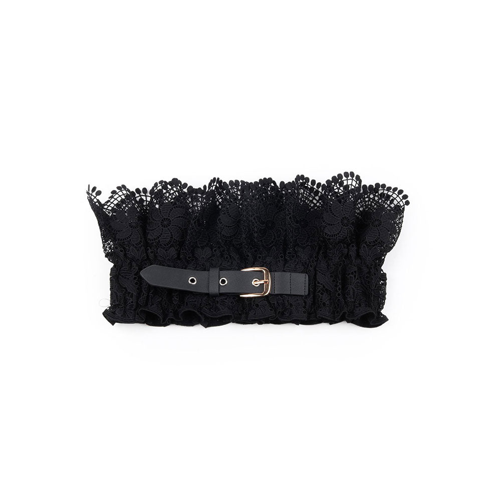 Odette Hi-Fashion Black Ruched Lace Belt with Buckle