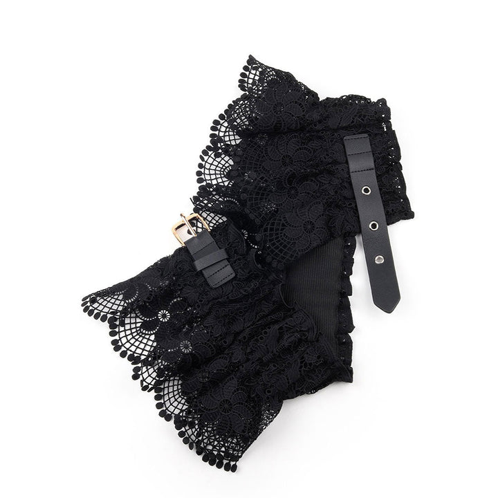 Odette Hi-Fashion Black Ruched Lace Belt with Buckle