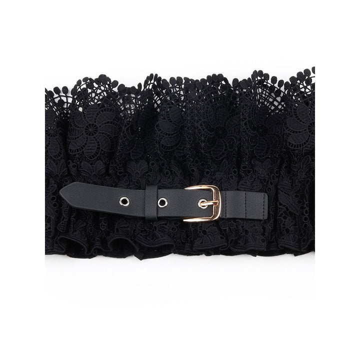 Odette Hi-Fashion Black Ruched Lace Belt with Buckle