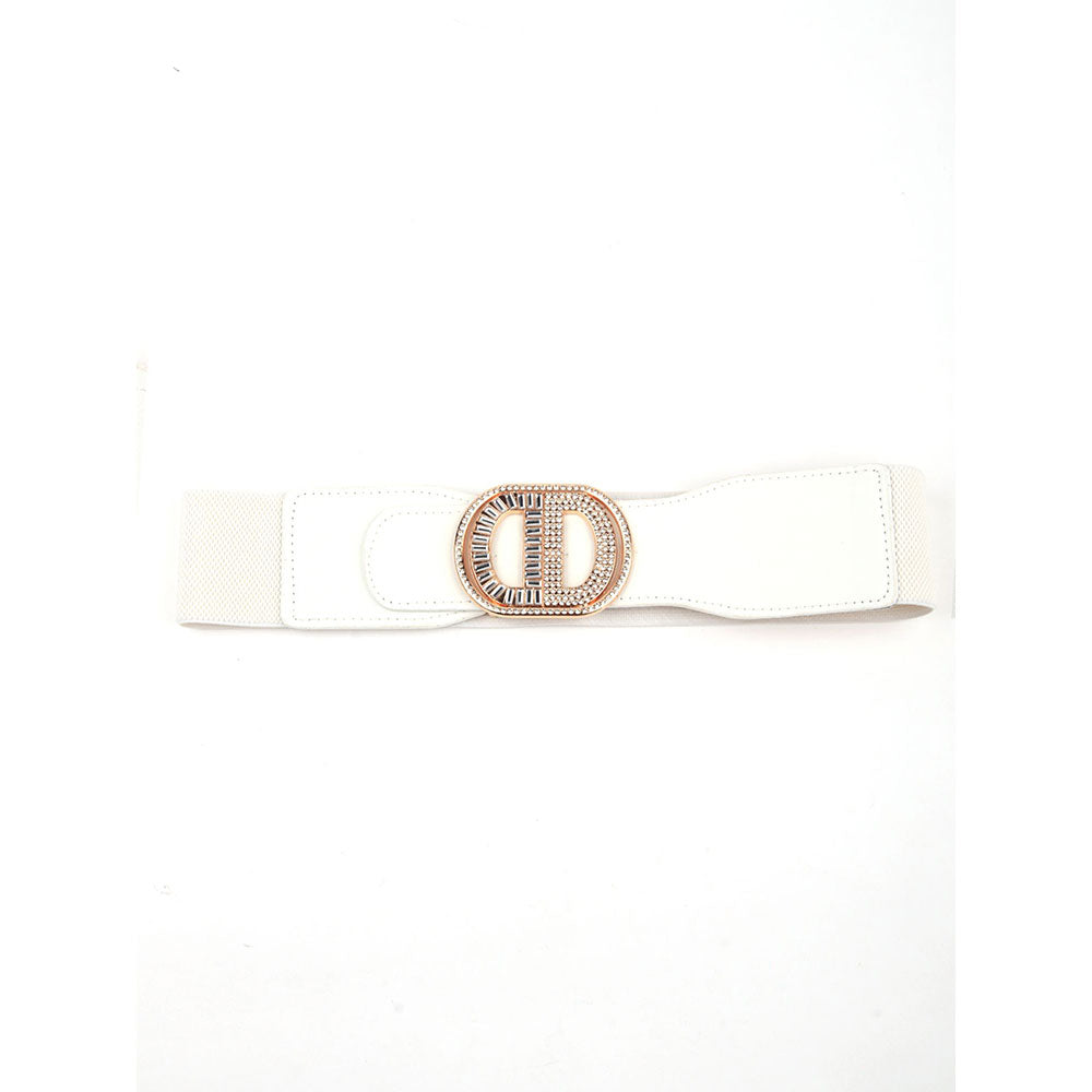 Odette White Elastane & Faux Leather Belt