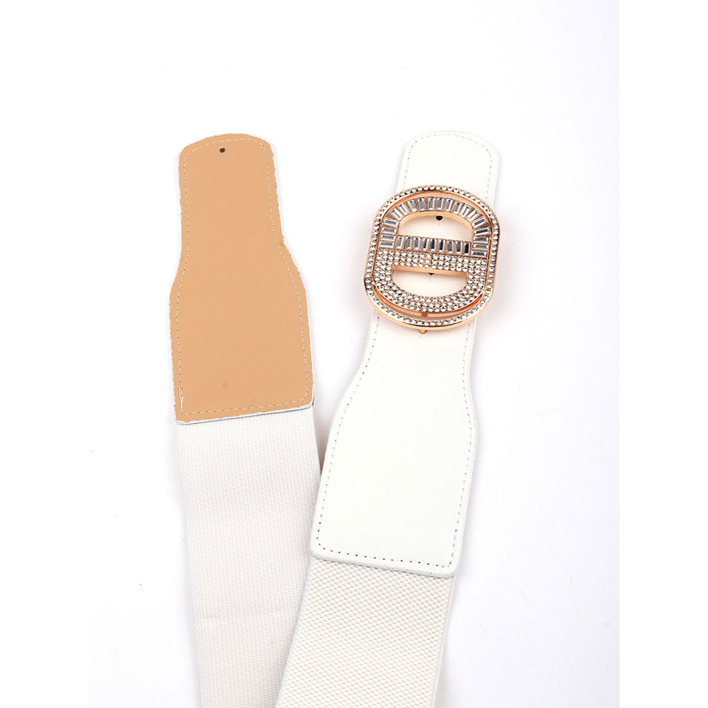 Odette White Elastane & Faux Leather Belt