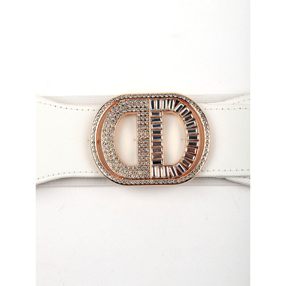 Odette White Elastane & Faux Leather Belt