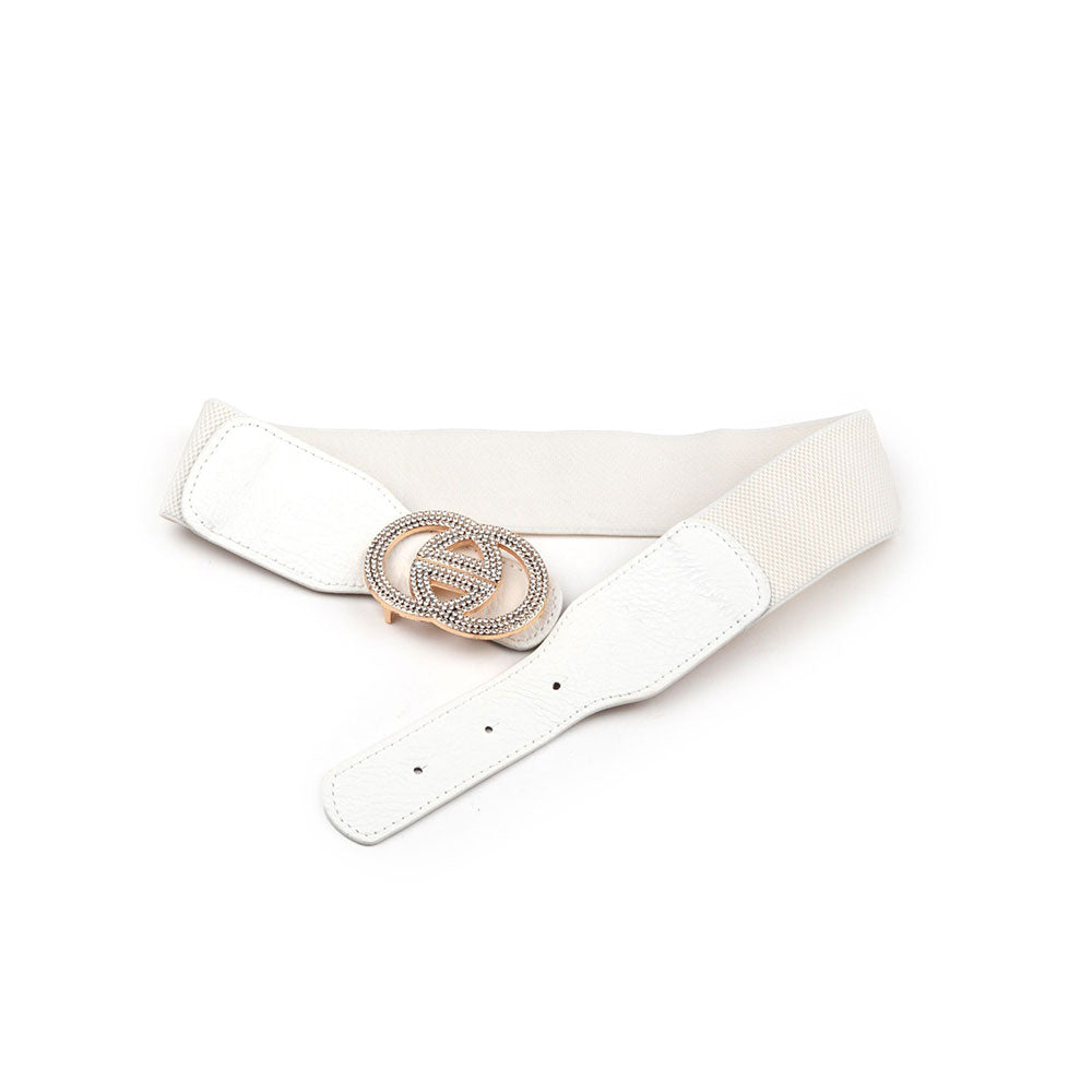 Odette White Elastane & Faux Leather Broad Belt