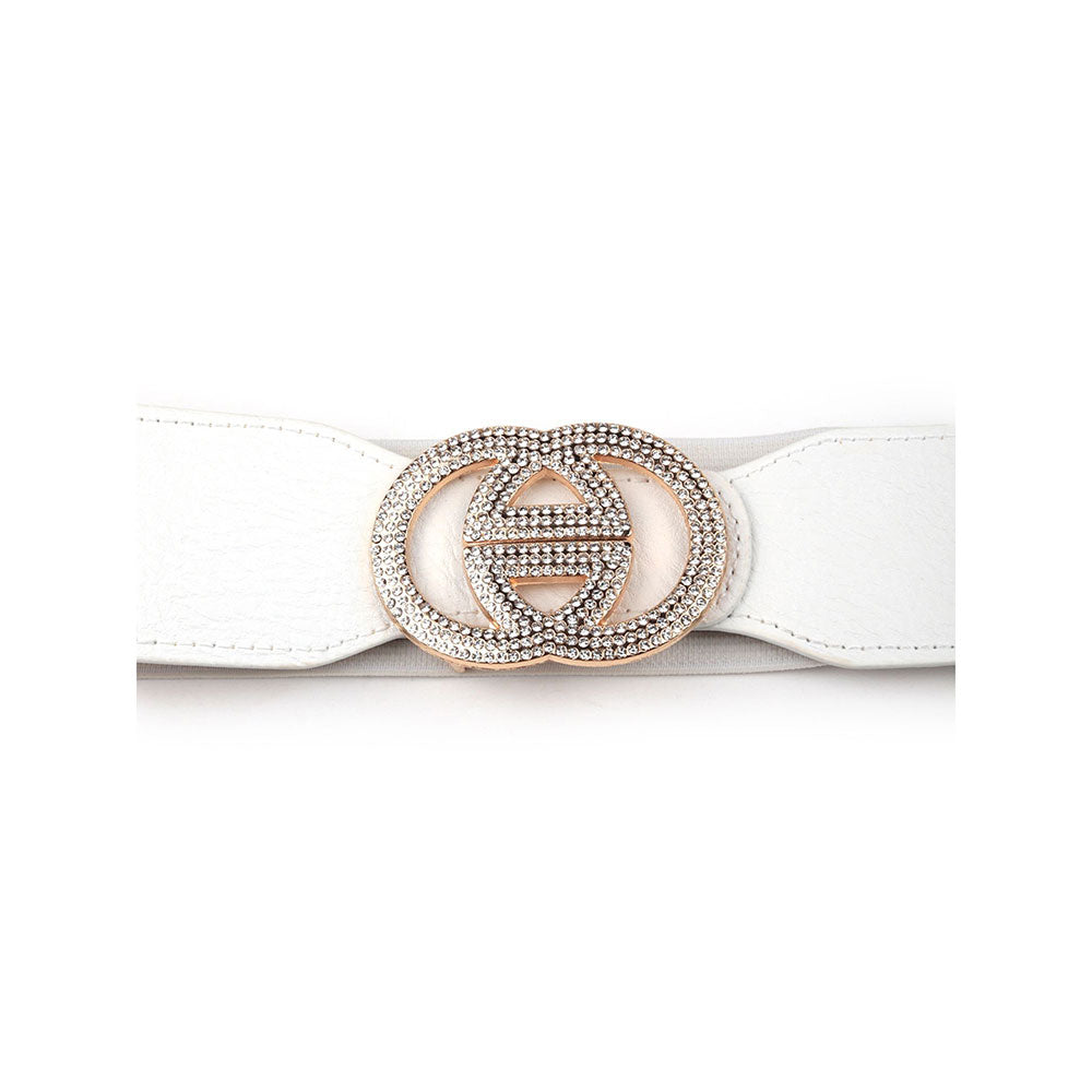 Odette White Elastane & Faux Leather Broad Belt