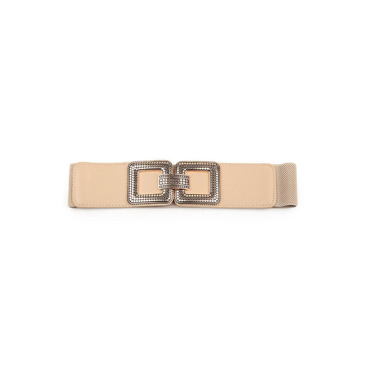 Odette Beige Elastane & Faux Leather Embellished Belt