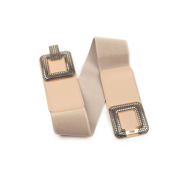 Odette Beige Elastane & Faux Leather Embellished Belt