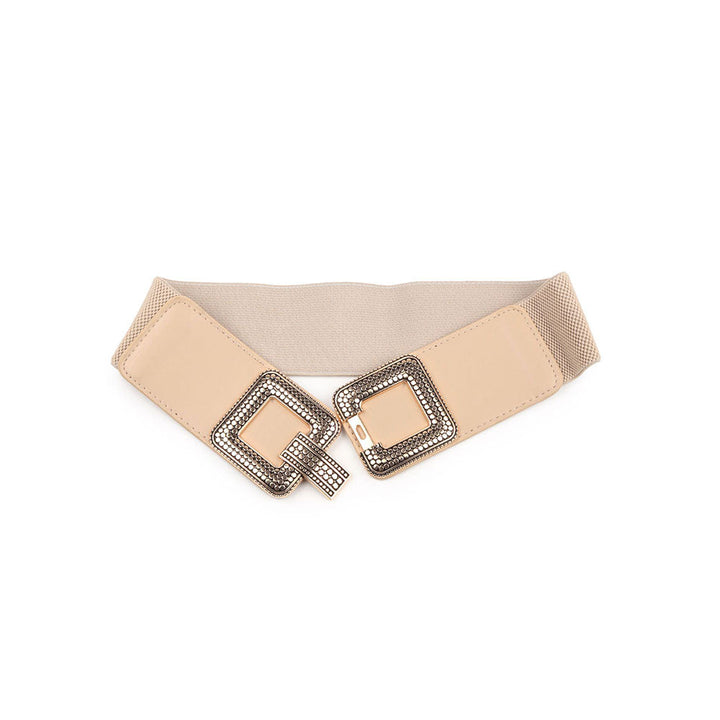 Odette Beige Elastane & Faux Leather Embellished Belt