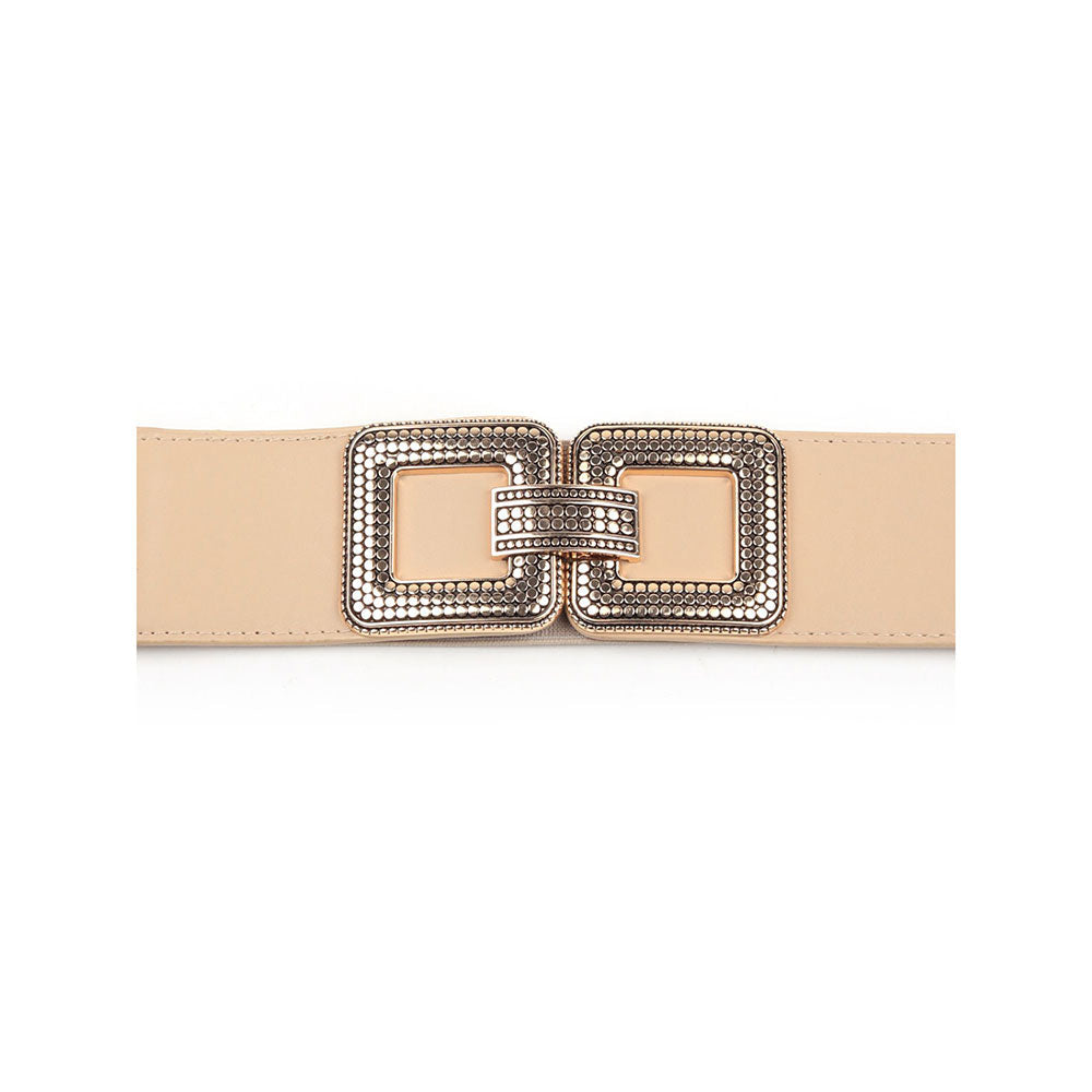 Odette Beige Elastane & Faux Leather Embellished Belt