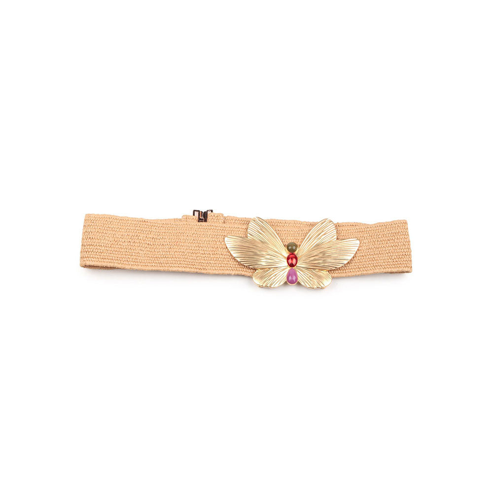 Odette Beige Elastane Embellished Belt