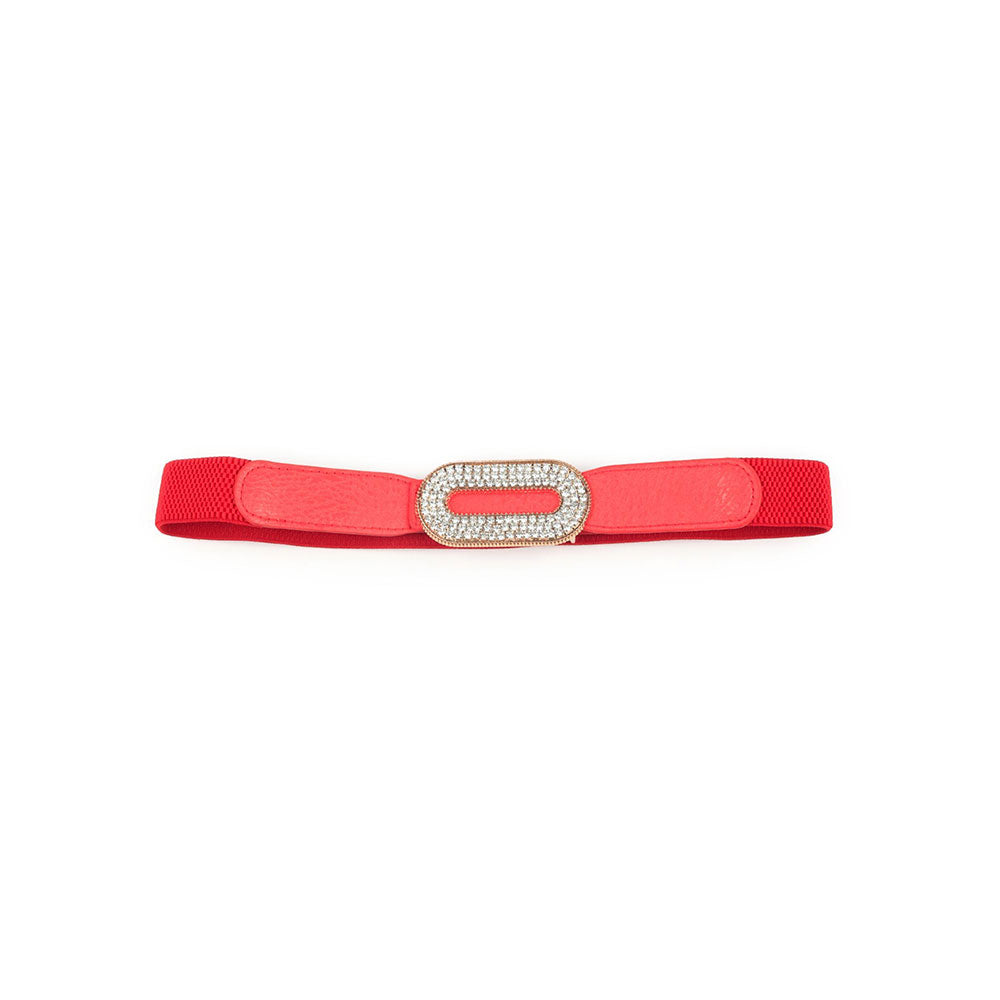 Odette Hi-Fashion Red Elastane Embellished Belt