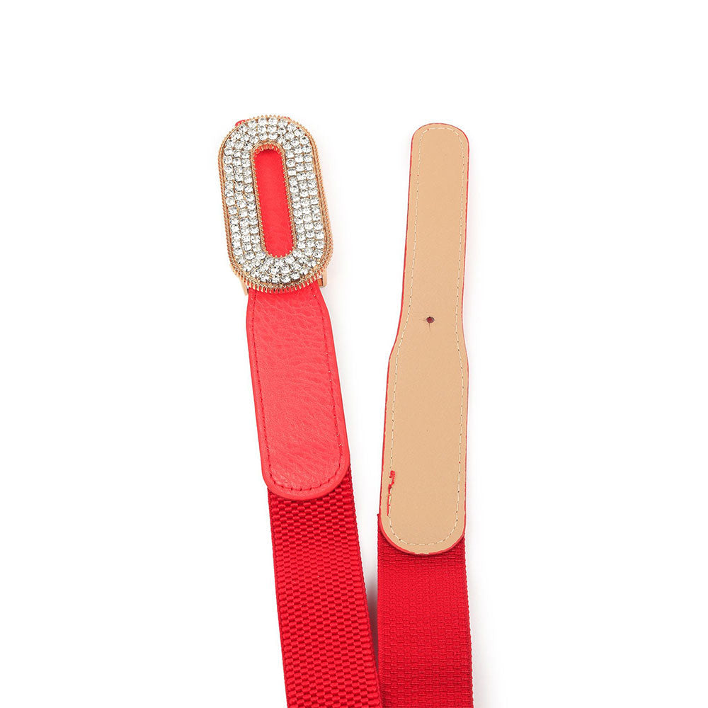 Odette Hi-Fashion Red Elastane Embellished Belt