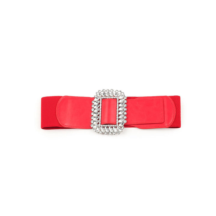 Odette Hi-Fashion Red Broad Elastane Embellished Belt