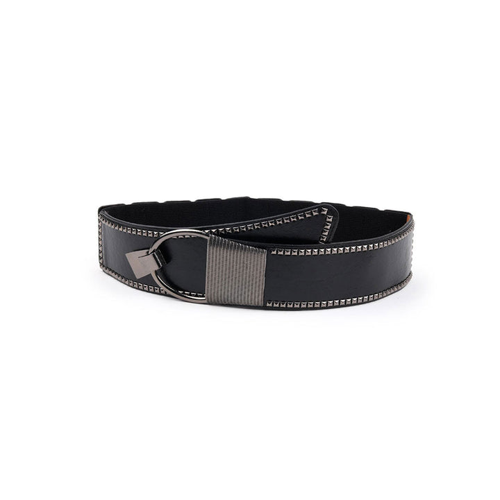 Odette Black Faux Leather Belt Embellished with Metal Details