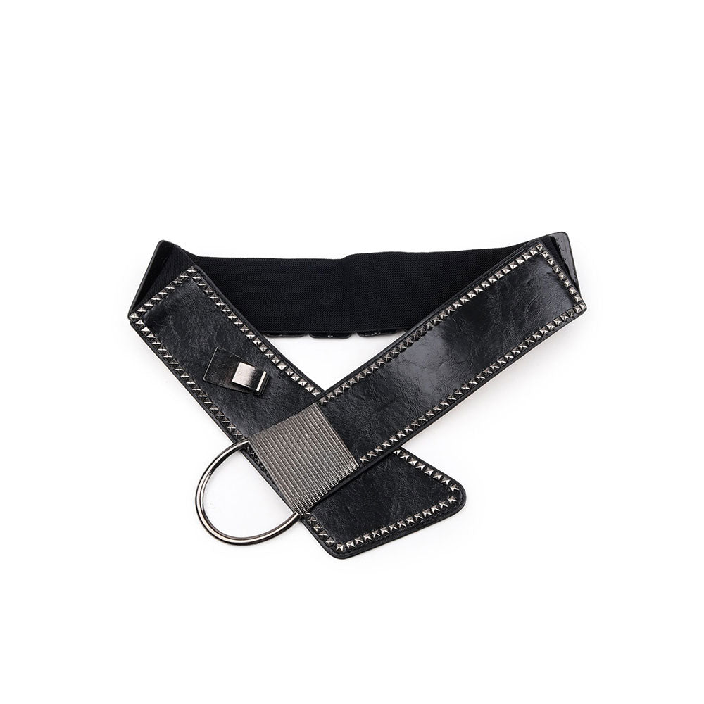 Odette Black Faux Leather Belt Embellished with Metal Details