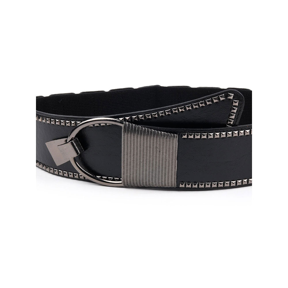 Odette Black Faux Leather Belt Embellished with Metal Details