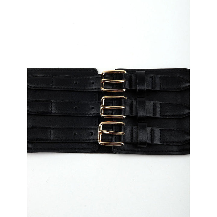 Odette Black Elastane Belt with Buckle Patterns