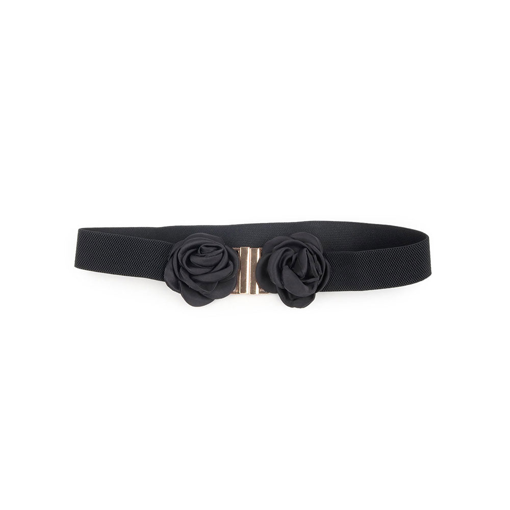 Odette Black Elastane Belt with Golden Buckles