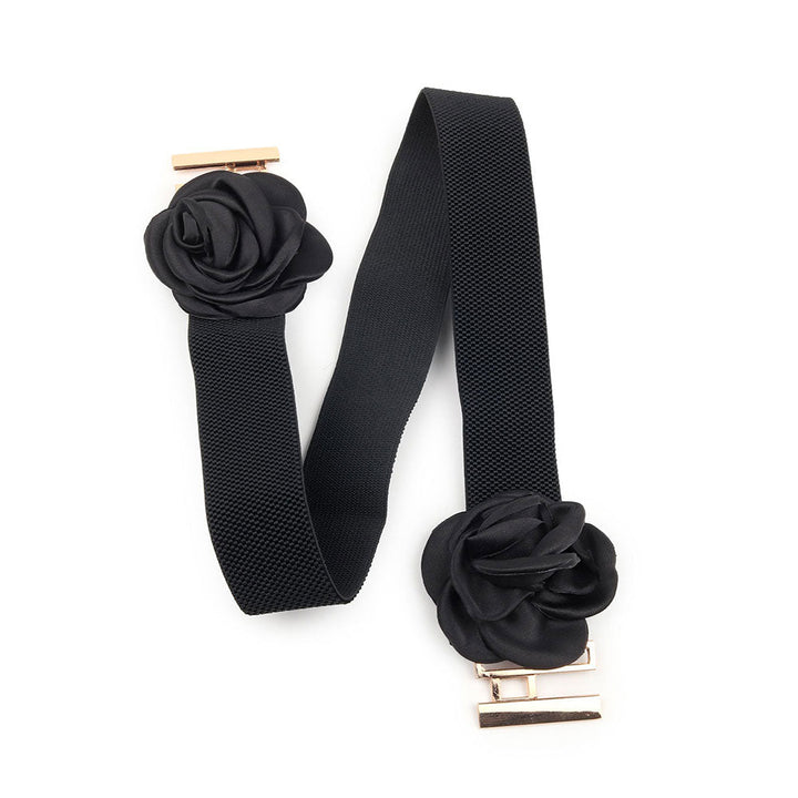 Odette Black Elastane Belt with Golden Buckles