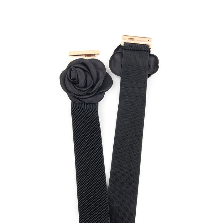 Odette Black Elastane Belt with Golden Buckles