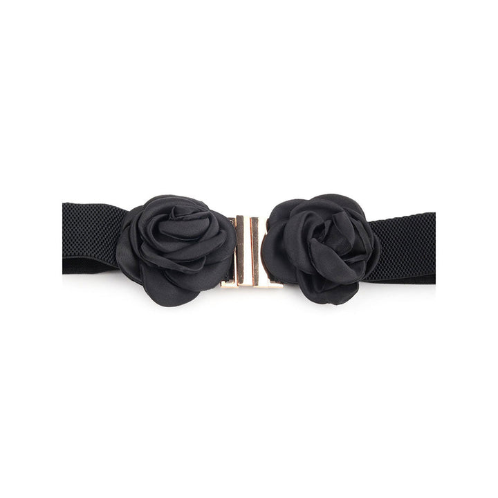 Odette Black Elastane Belt with Golden Buckles