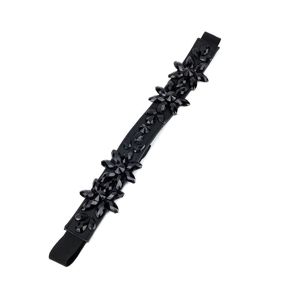 Odette Black Elasticated Belt with Black Stones