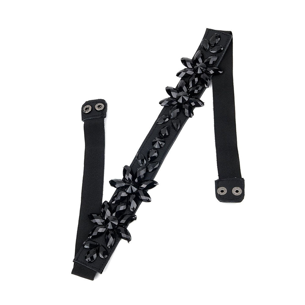 Odette Black Elasticated Belt with Black Stones