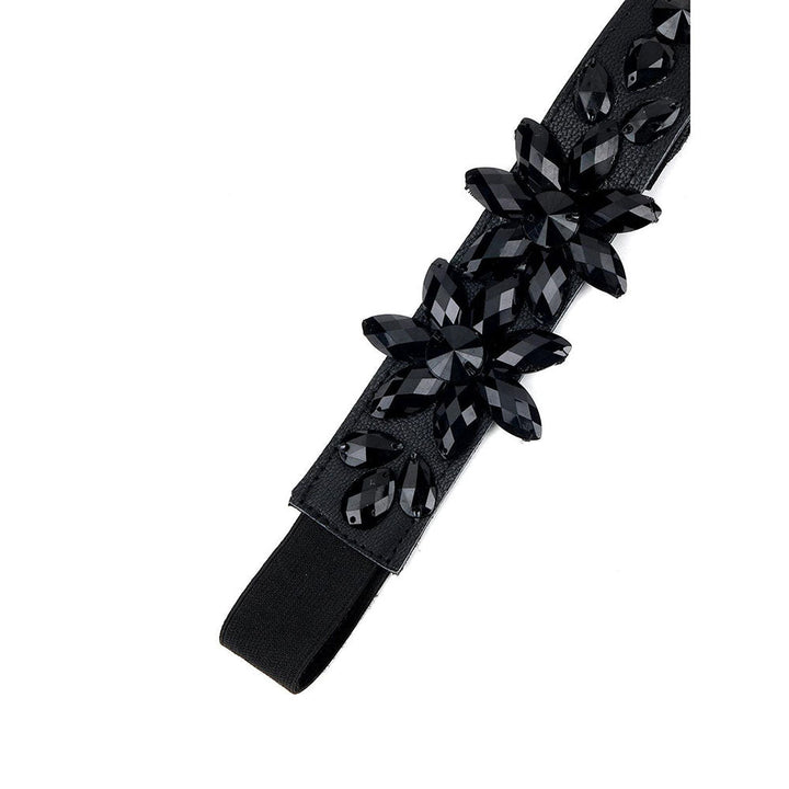 Odette Black Elasticated Belt with Black Stones