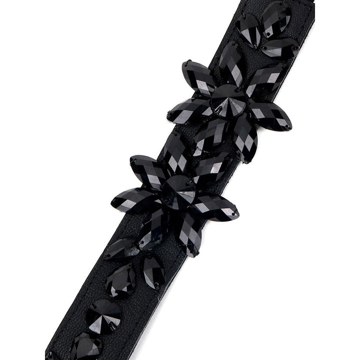 Odette Black Elasticated Belt with Black Stones