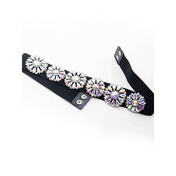 Odette Black Elasticised Glittery Gem Waist Belt