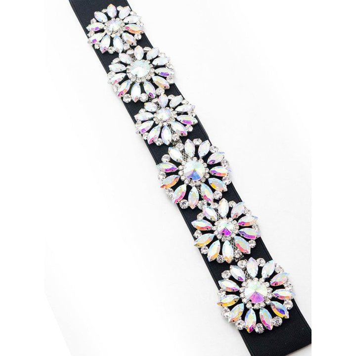 Odette Black Elasticised Glittery Gem Waist Belt