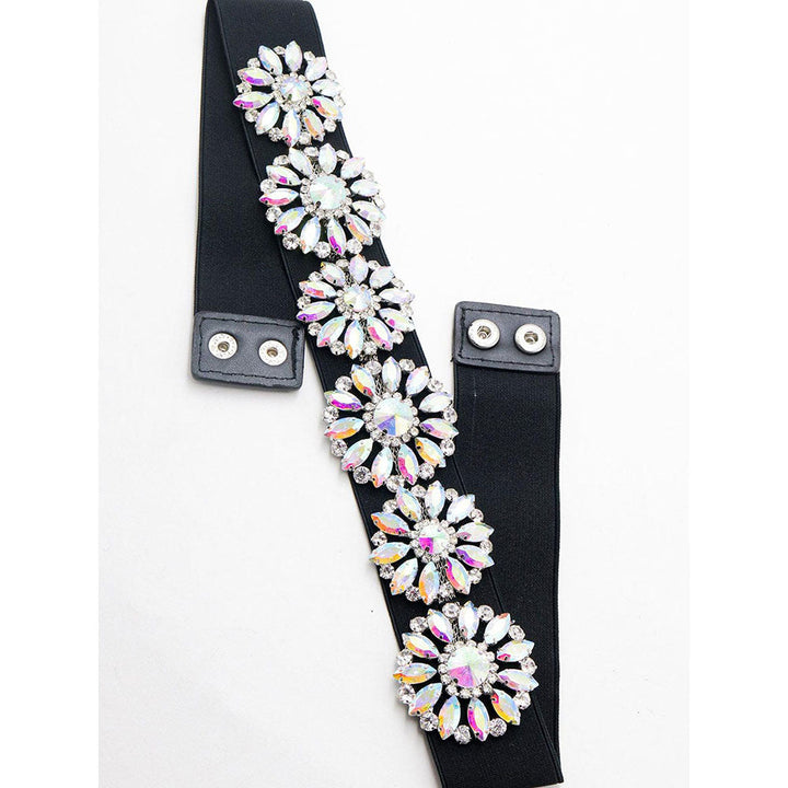 Odette Black Elasticised Glittery Gem Waist Belt