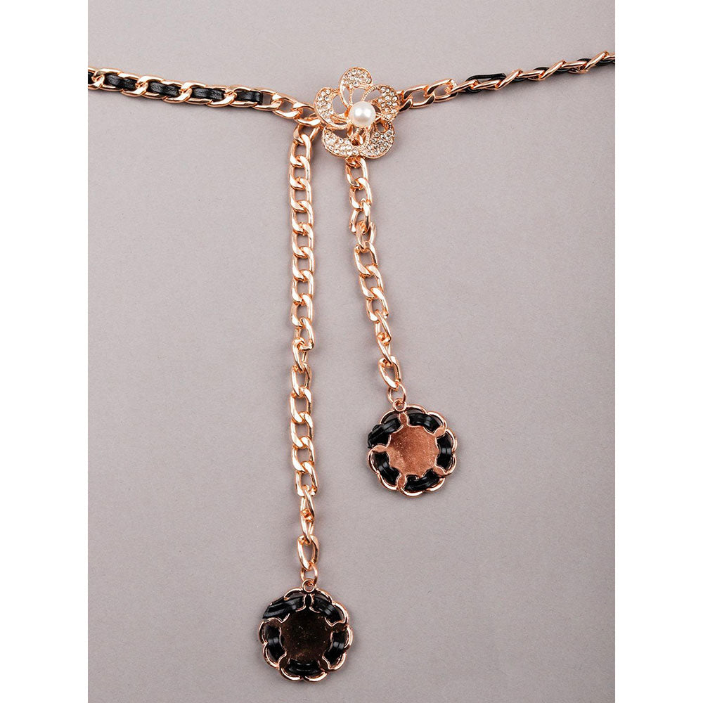 Odette Black Tone Gold Metal Embellished Waist Chain for Women