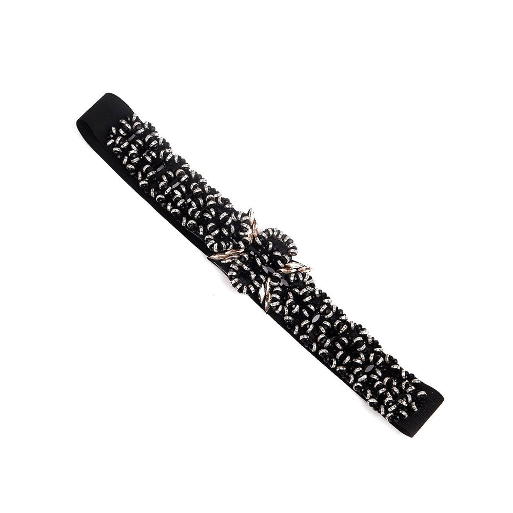 Odette Gorgeous Black Embellished Elastic Belt