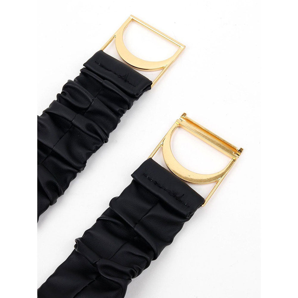 Odette Black Pleated with Golden Buckle Belt