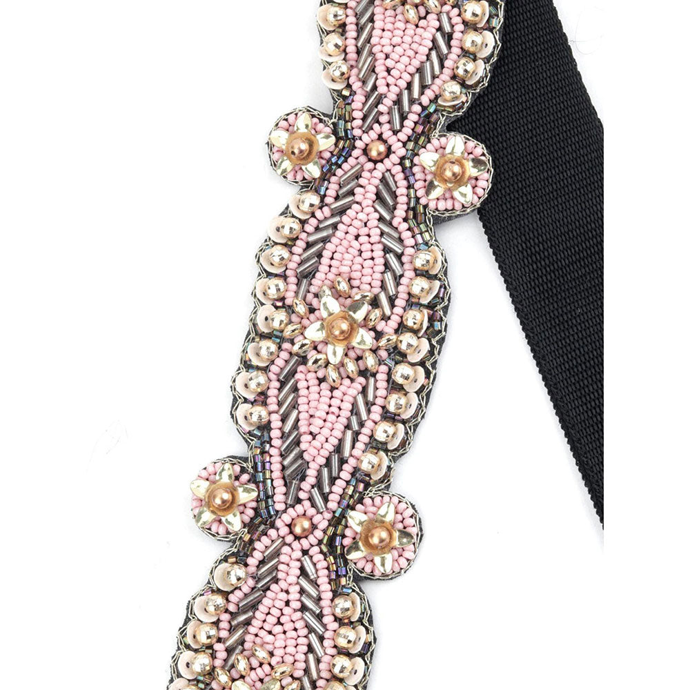 Odette Pink Slim Tie Able Black Fabric Belt