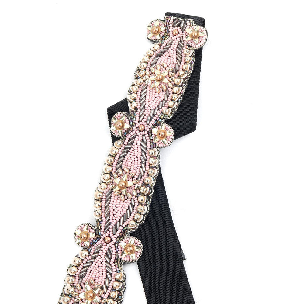 Odette Pink Slim Tie Able Black Fabric Belt