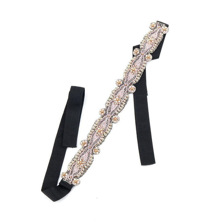 Odette Pink Slim Tie Able Black Fabric Belt