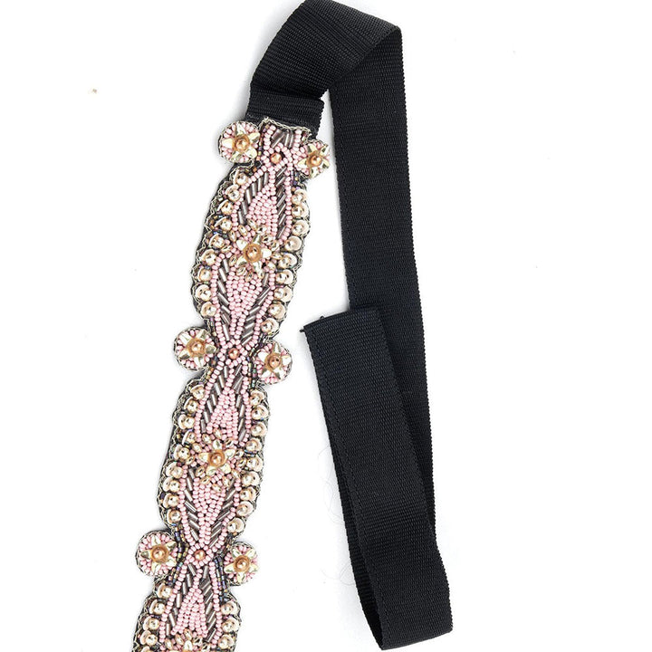 Odette Pink Slim Tie Able Black Fabric Belt