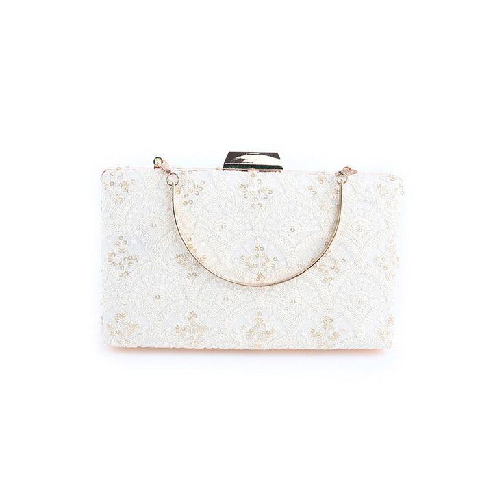 Odette White Embroidered Party Clutch