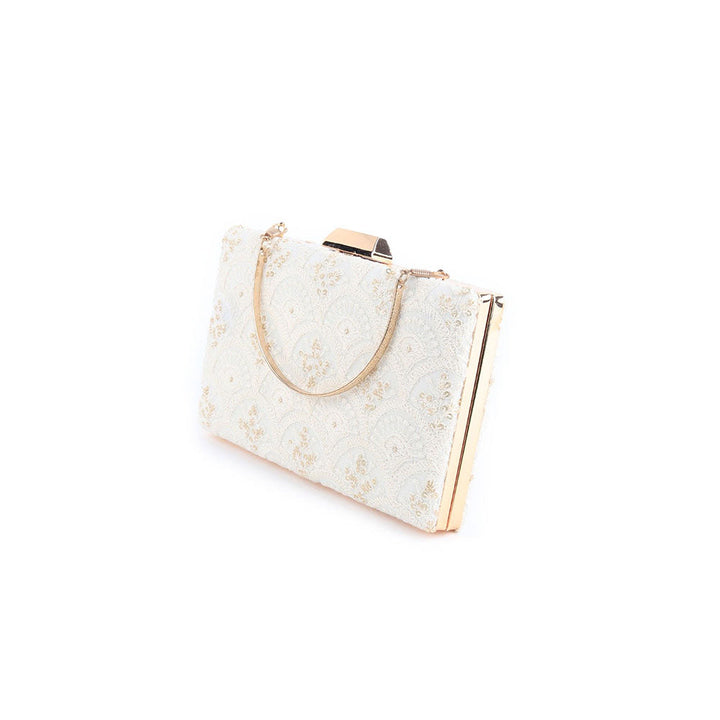 Odette White Embroidered Party Clutch