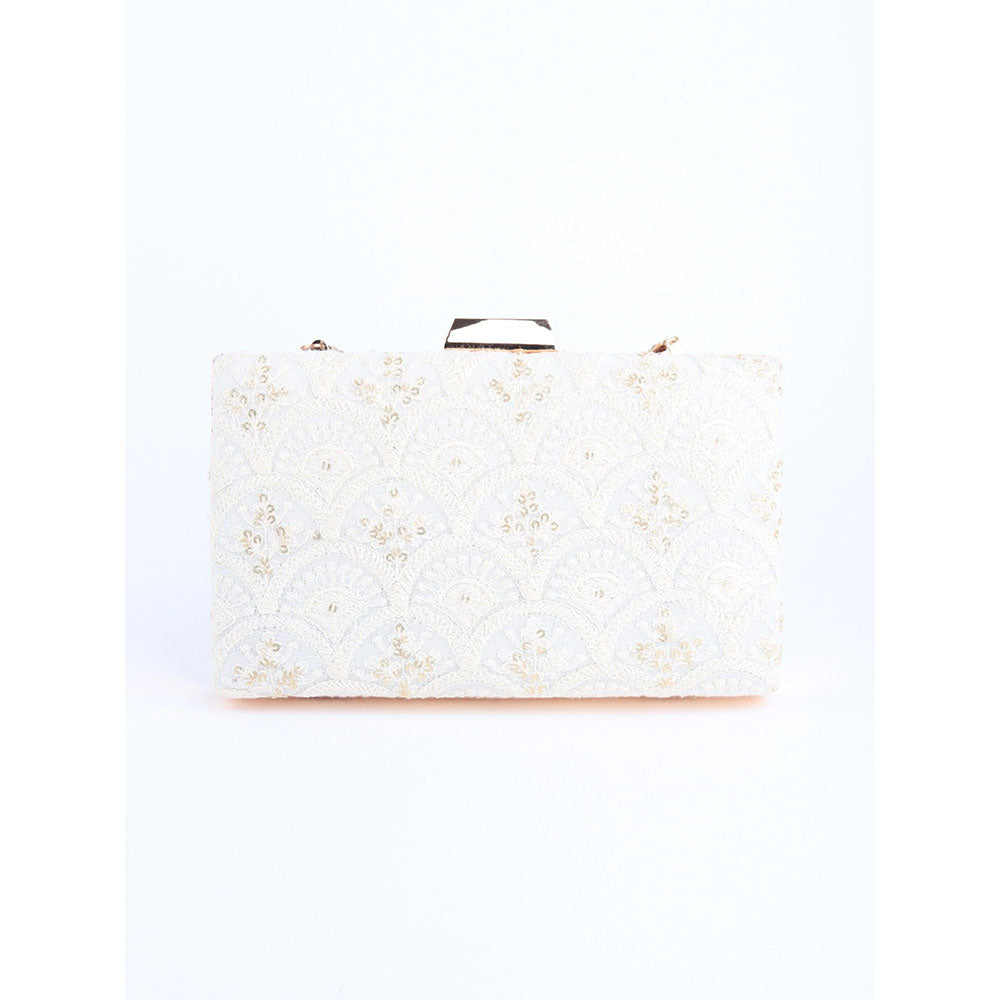 Odette White Embroidered Party Clutch