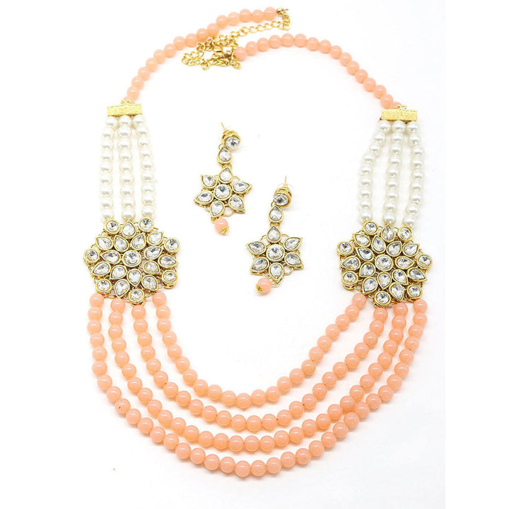 Odette Peach and Regular Faux Pearl Necklace with Earrings