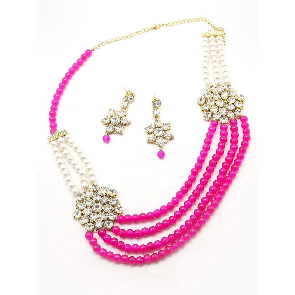 Odette Magenta Pink and Regular Faux Pearl Necklace with Earrings