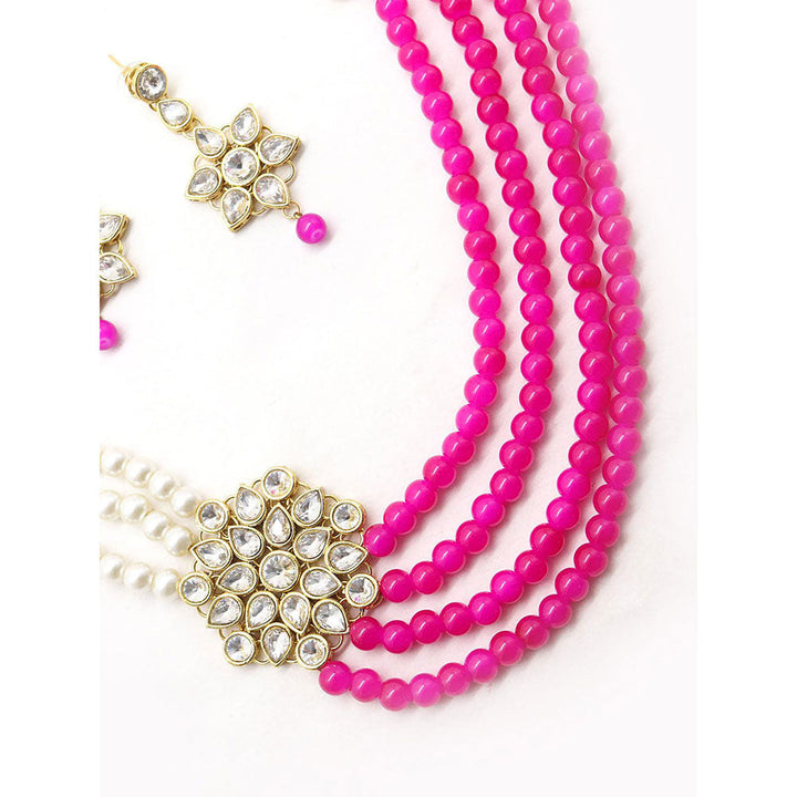 Odette Magenta Pink and Regular Faux Pearl Necklace with Earrings