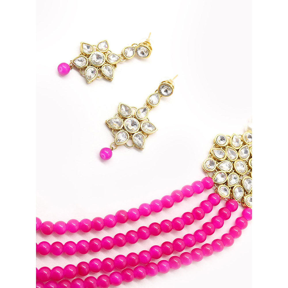 Odette Magenta Pink and Regular Faux Pearl Necklace with Earrings