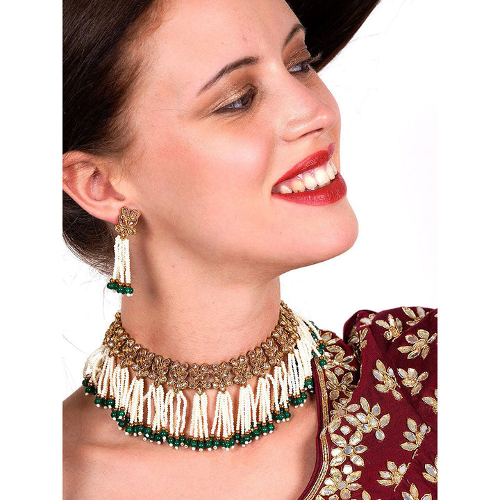 Odette Floral Kundan Pearl Choker with Earrings