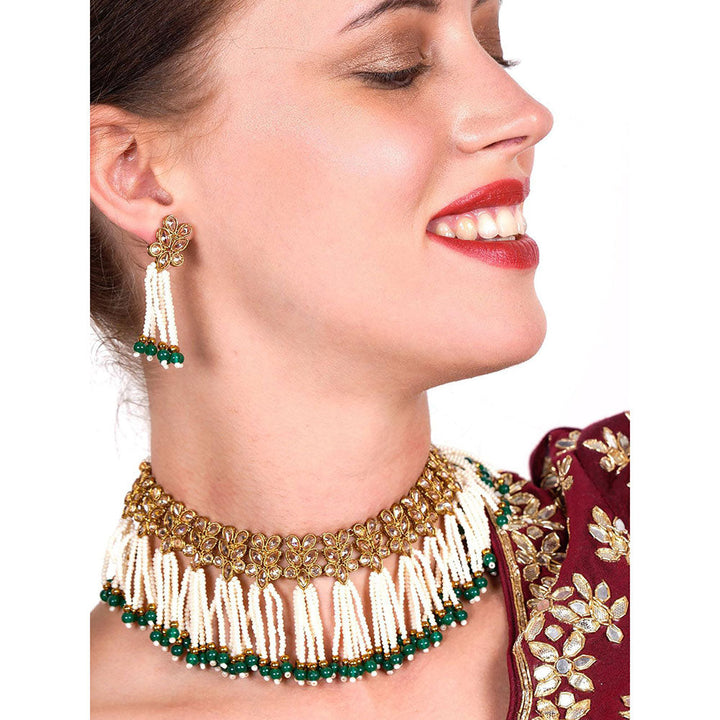 Odette Floral Kundan Pearl Choker with Earrings